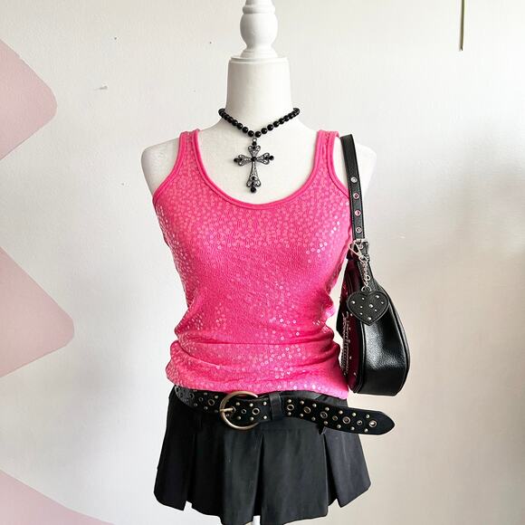 Aeropostale Tops - Pink Sequin Tank Top, Coquette, Baddie, Rave, Retro, Clubwear, XS